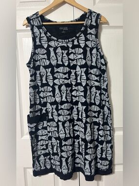 ESCAPE By Habitat Fish Print Tank Dress Cotton Black Multi Beach Women’s Size L